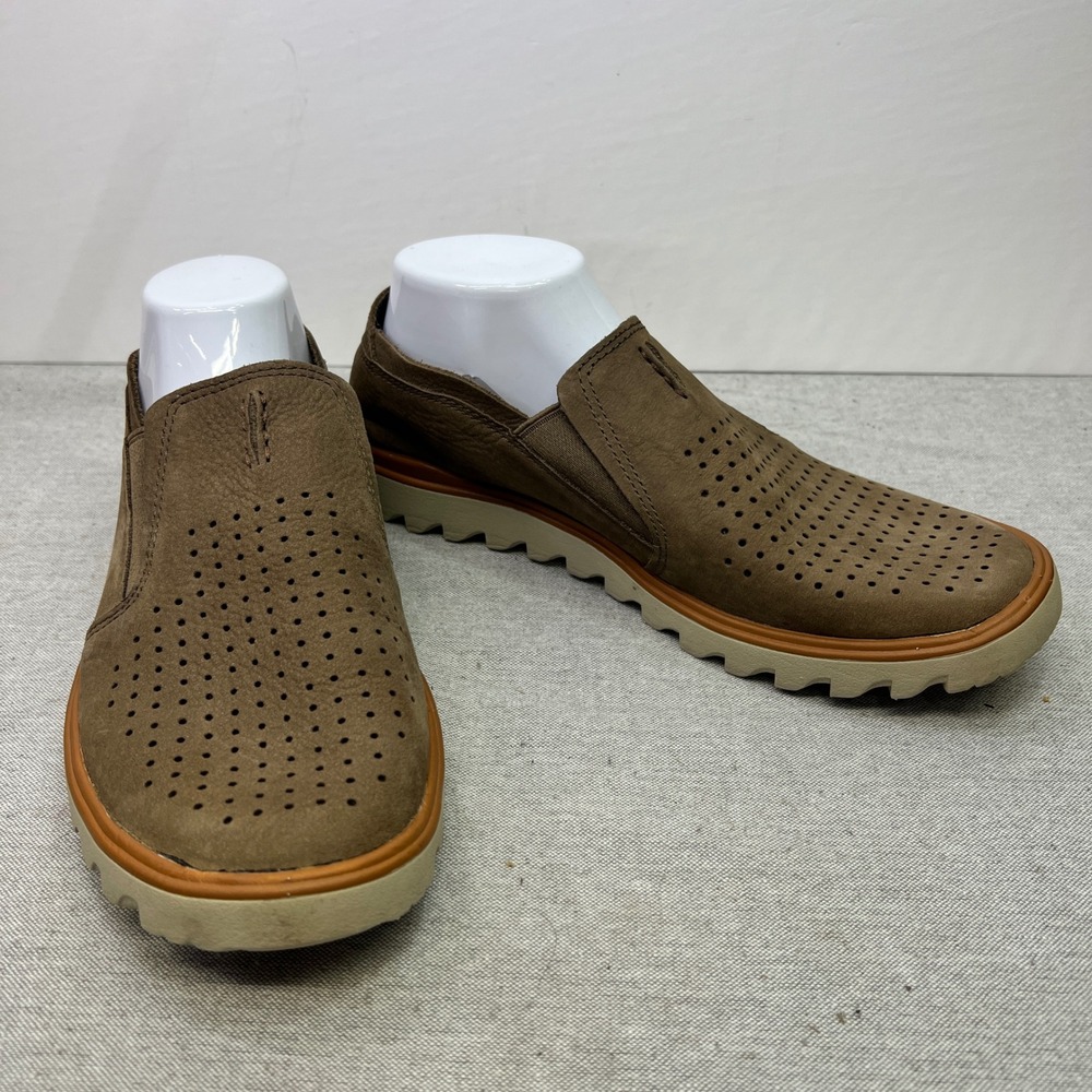 Merrell Stone Leather Slip On Mens 8 Brown Excellent Perforated Loafers